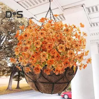 8 связок искусственных осенних цветов, устойчивых к ультрафиолетовому излучению, без полива, реалистичные невыцветающие листья эвкалипта, домашний декор для сада оранжевый