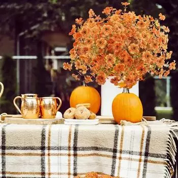 8 связок искусственных осенних цветов, устойчивых к ультрафиолетовому излучению, без полива, реалистичные невыцветающие листья эвкалипта, домашний декор для сада оранжевый