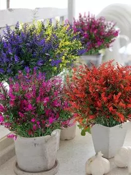 8 связок/упаковка искусственных пластиковых искусственных цветов для улицы, искусственная лаванда, устойчивая к ультрафиолетовому излучению, для подвесных растений, сада, крыльца, окна, свадебной вечеринки, декора жёлтый