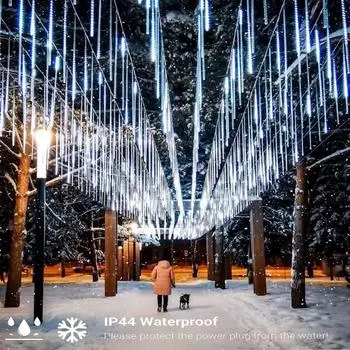 8 трубок светодиодный метеоритный дождь светодиодные гирлянды гирлянды уличная водонепроницаемая садовая рождественская праздничная декорация 30cm - 8 tubes&EU Plug теплый белый