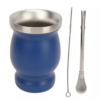 8 унций тыквенная чайная чашка с двойными стенками из нержавеющей стали с ложкой и соломенной щеткой тыквенные изолированные чашки для чая L синий