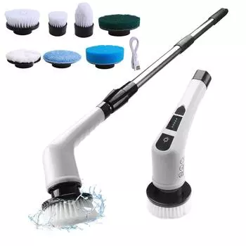 8-в-1 электрическая скруббер-щетка для домашней беспроводной очистки, 8 головок, 90 минут, 3 размера, 2 скорости, для кухни, ванной, ванны, стекла, автомобиля белый