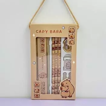 8 в 1 Капибара мультфильм животные карандаш линейка ластик точилка канцелярский набор для школьников офис письменные принадлежности детский подарок