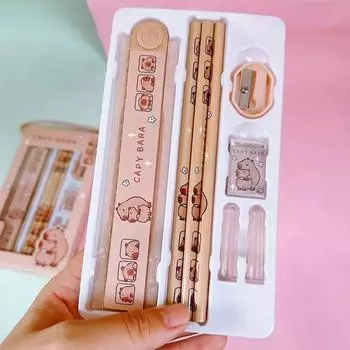 8 в 1 Капибара мультфильм животные карандаш линейка ластик точилка канцелярский набор для школьников офис письменные принадлежности детский подарок ONESIZE