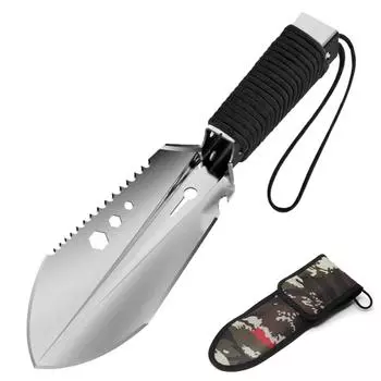 8 в 1 многофункциональная лопата для кемпинга, портативная ручная лопата для использования на открытом воздухе с сумкой для хранения для пеших прогулок чёрный