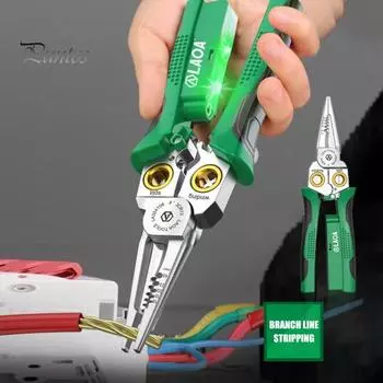 8-в-1 плоскогубцы для зачистки проводов с функцией измерения электричества, работающие от аккумулятора, компактные портативные инструменты для зачистки проводов, кабельные ножницы зелёный