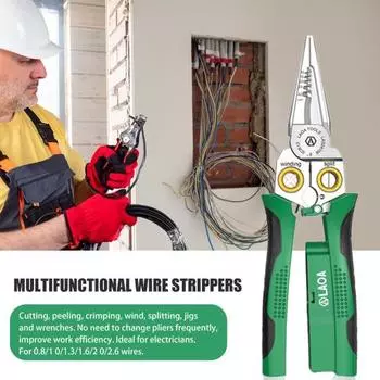 8-в-1 плоскогубцы для зачистки проводов с функцией измерения электричества, работающие от аккумулятора, компактные портативные инструменты для зачистки проводов, кабельные ножницы зелёный
