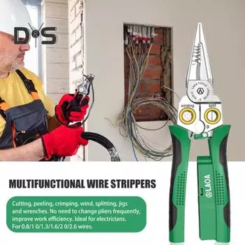 8-в-1 плоскогубцы для зачистки проводов с функцией измерения электричества, работающие от аккумулятора, компактные портативные инструменты для зачистки проводов, кабельные ножницы зелёный