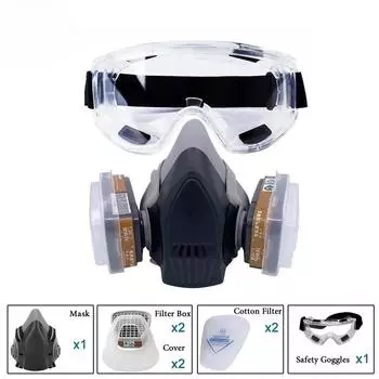 8-в-1 полулицевые газовые двойные фильтры, защитные очки, химическая респираторная маска для шлифования, распыления, покраски, защиты сварочных работ