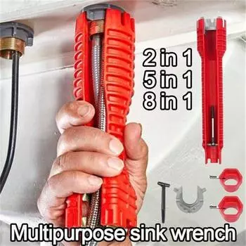 8 в 1 противоскользящий ключ для смесителя для раковины, многофункциональный ремонтный ключ с двойной головкой, водонагреватель, сантехнические инструменты, наборы инструментов для ванной комнаты 5 IN 1