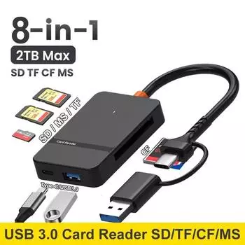 8 в 1 считыватель смарт-карт USB 3.0 считыватель карт Multi Card Reader SD Micro SD TF CF MS Compact Flash Card адаптер для ноутбука ПК
