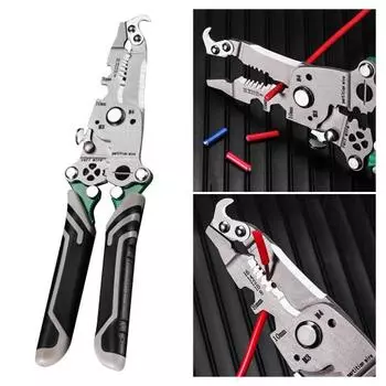 8-в-1 складной инструмент для зачистки проводов, многофункциональные клещи для зачистки проводов, щипцы для обжима, эргономичная ручка, портативные электрические клещи для резки кабеля чёрный