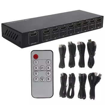 8 в 1 выходной коммутатор с высоким разрешением мультимедийного интерфейса пульта дистанционного управления KVM-конвертер с кабелем