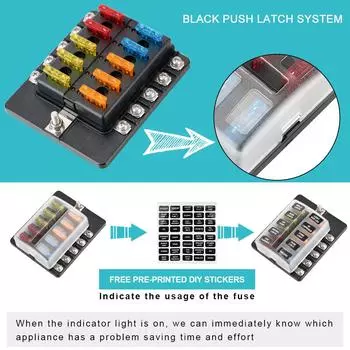 8 Ways 10 Ways Blade Fuse Block 32V 100A Fuse Box Holder M5 Stud With LED Indicator Light Circuit insurance For Auto Car Marine