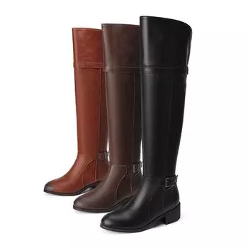 8. Женские длинные сапоги на низком каблуке, однотонный темперамент, женские ботинки, ботинки martin, женская обувь большого размера. 34 чёрный