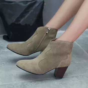 8. Женские короткие сапоги на высоком каблуке, модные замшевые осенне-зимние новые женские ботинки большого размера на толстом каблуке 35 чёрный