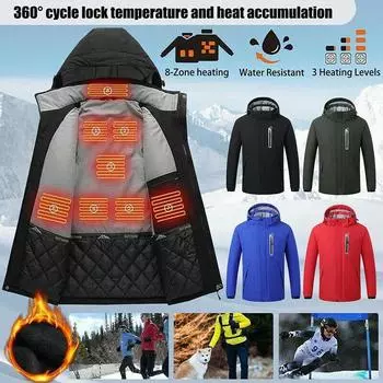 8-зонная нагревательная куртка USB электрическая зимняя уличная водонепроницаемая куртка теплое пальто с подогревом XL красный