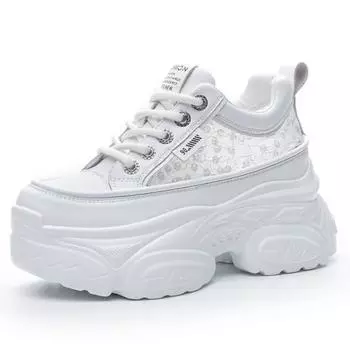 8cm Air Mesh Genuine Leather Comfy Hollow Women Chunky Sneaker Ankle Boots Summer Platform Wedge Flats Breathable Shoes 34