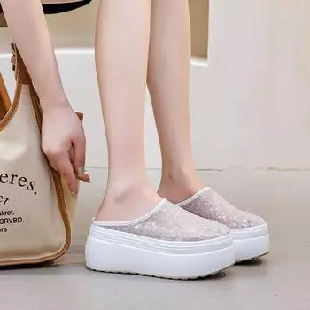 8CM Air Mesh Synthetic Leather Sandals Hollow Slipper Summer Sandals Platform Wedge Flats Breathable Women Summer Bling Shoes 33