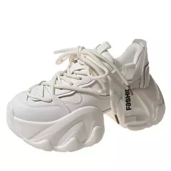 8CM Autumn Women s Casual Sports High Platform Shoes All-match Comfortable Women s Chunky Sneakers Thick 2024 Spring Women Shoes 34 бежевый