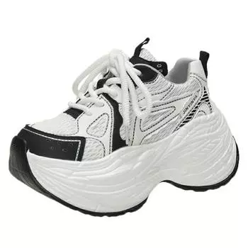 8CM Breathable Mesh Spring Autumn Chunky Sneakers Heels High Platform Dad Shoes Women Fashion Wedges Outdoors Casual Sneakers 34 белый
