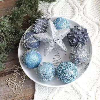 8cm Christmas Foam Sequin Balls Pendant Blue Reusable Christmas Hanging Balls Elegant Shatterproof Christmas Tree Ornaments other