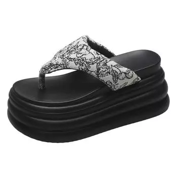 8CM Comfortable Platform Flip Flop Slipper for Women Summer New Toe Clip High Thick Sole Anti Slip Sandals Outdoor Beach Shoe 34 чёрный