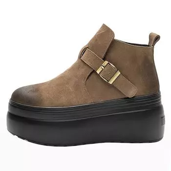 8cm Genuine Leather Auutmn Spring Height Increased Ankle Boots High Heel Platform Casual Sports Winter Warm Women Sneakers Shoes 33 чёрный