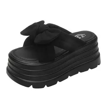 8CM High Platform Sandals Women Summer Breathable High Heels Ladies Sneakers Wedges Chunky Butterfly-knot Slippers Sandals Mujer 34