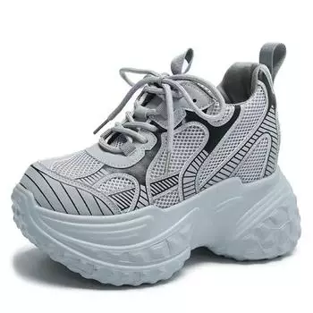 8CM High Platform Women Sneakers Autumn Sports Thick Soles Casual Shoes Breathable Mesh Walking Chunky Shoes Woman Zapatos Mujer 34 бежевый