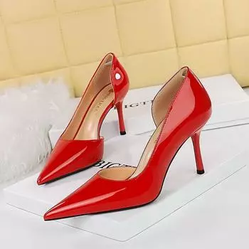 8cm Style Fashion Simple High Heels Women s Shoes Thin Heels High Heels Shallow Mouth Pointed Side Hollow Patent Leather Single Shoes Women 34