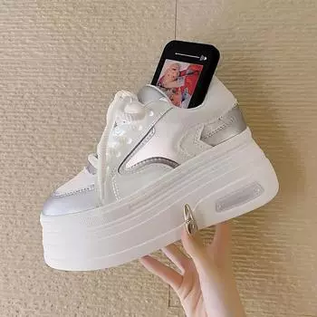 8CM Thick Bottom Sneakers Women White Skateboard Shoes Platform Mesh Breathable Casual Walking Vulcanize Shoe Best Quality 35 белый
