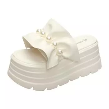 8CM Thick String Bead Slippers Women Summer New 2025 Chunky Platform Sandals Woman Flip Flops Wedges High Heels Sandalias Mujer 34