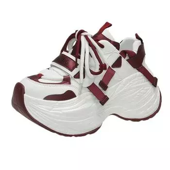 8CM Women Thick Leather Sneakers New Autumn High Platform Dad Shoes Women Casual Trainer Sneakers Thick Sole Vulcanize Shoes 34 чёрный