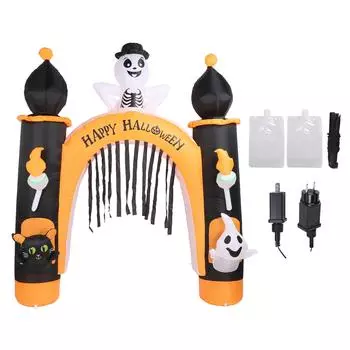 8ft Skull Ghost Inflatable Arch LED Light Indoor Outdoor Pumpkin Ghost Blow Up Archway Decoration fo US Plug 100 to 120V