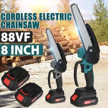 8Inch 88VF Brushless Electric Chain Saw Mini Chainsaw Rechargeable Wood Cutter Pruning Garden Power Tool For Battery синий