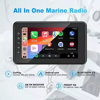 8inch Boat Marine Multimedia Player Wireless CarPlay Android Auto IPX6 Waterproof Bluetooth FM AM AUX For Boat ATV UTV Golf Cart чёрный