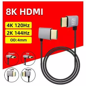 8K 90 градусов HDMI 2.1V кабель шнур 8K 60 Гц 4K 120 Гц 48 Гбит/с EARC ARC HDCP сверхвысокая скорость HDR для HD TV ноутбука проектора PS4 PS5 0.5m/Straight
