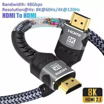 8K HDMI-кабель 2.1 48 Гбит/с высокоскоростной HDMI-плетеный шнур-4K@120 Гц 8K@60 Гц, DTS:X, HDCP 2.2 и 2.3, HDR 10 для совместимого ноутбука/PS5 1m/4K HDMI
