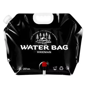 8L Water Bag Thicken Collapsible Water Bucket BPA Free Food Grade (Black)