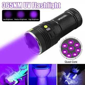 8LED 395nm/365nm UV Flashlight High Power Ultraviolet Torch Money Ore Pet Stains Invisible ink Scorpion Marker Fluorescent light