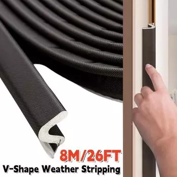 8m Door Weather Stripping Seal,Window Kerf Soundproof Strip V-Shaped Q Foam Weather Stripping Door Frame for Card Slot Large Gap V Shape&8M чёрный