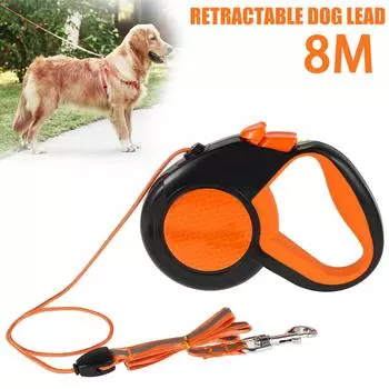 8M Retractable Dog Lead Heavy Duty Pet Walking Leash with Strong Reflective Tape Non-Slip Handle for Small Medium Large Dogs 8M оранжевый