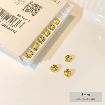 8mm Flash Hua Zi Screw Medical Titanium Steel Ear Studs 18# Golden yellow crystal S18