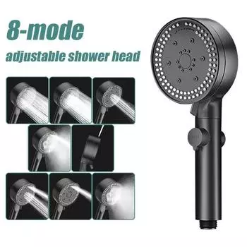 8Modes High-Pressure Shower Head Fall Resistance Black Handheld Shower Head Water Saving Bathroom Shower Accessories