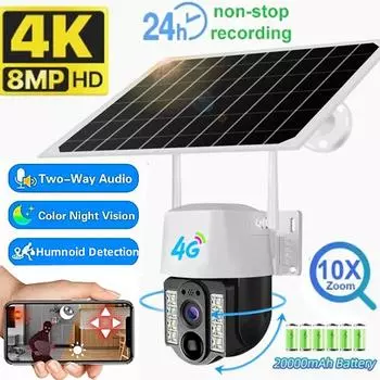 8MP 4G/Wi-Fi SIM-карта двойной экран солнечная камера уличная 4K Wi-Fi PTZ автоматическое отслеживание водонепроницаемая умная камера ночного видения двустороннее аудио