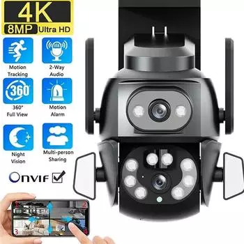 8MP 4K Бинокулярная камера с двойным экраном WIFI Камера PTZ AI Body Автоматическое отслеживание CCTV Безопасность Интеллектуальный цветной свет Мониторинг ночного видения