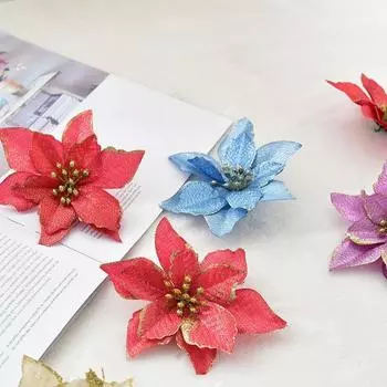 8PC Рождественские украшения Моделирование Рождественских цветов Рождественская елка Гирлянда Аксессуары Пномпень Маленький цветок Рождественская елка Украшения Аксессуары золотой