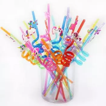 8pcs 25cm Reusable Unicorn Straws Birthday Unicorn Theme Plastic Drinking Straw For Kids Baby Shower Birthday Party Supplies