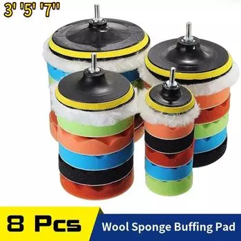 8Pcs Buffing Pad Set Thread 3/5/7inch Auto Car Repair Polishing pad Kit for Car Polisher+Drill Adaptor Power Tools accessories 3 inches